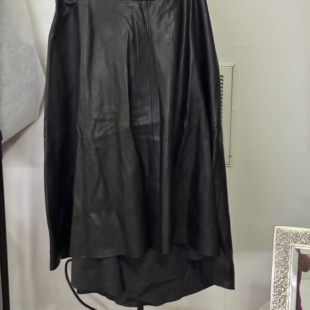 Du Jour Black Faux Leather Moto Midi Skirt Womens L Mobwife Witchy Goth